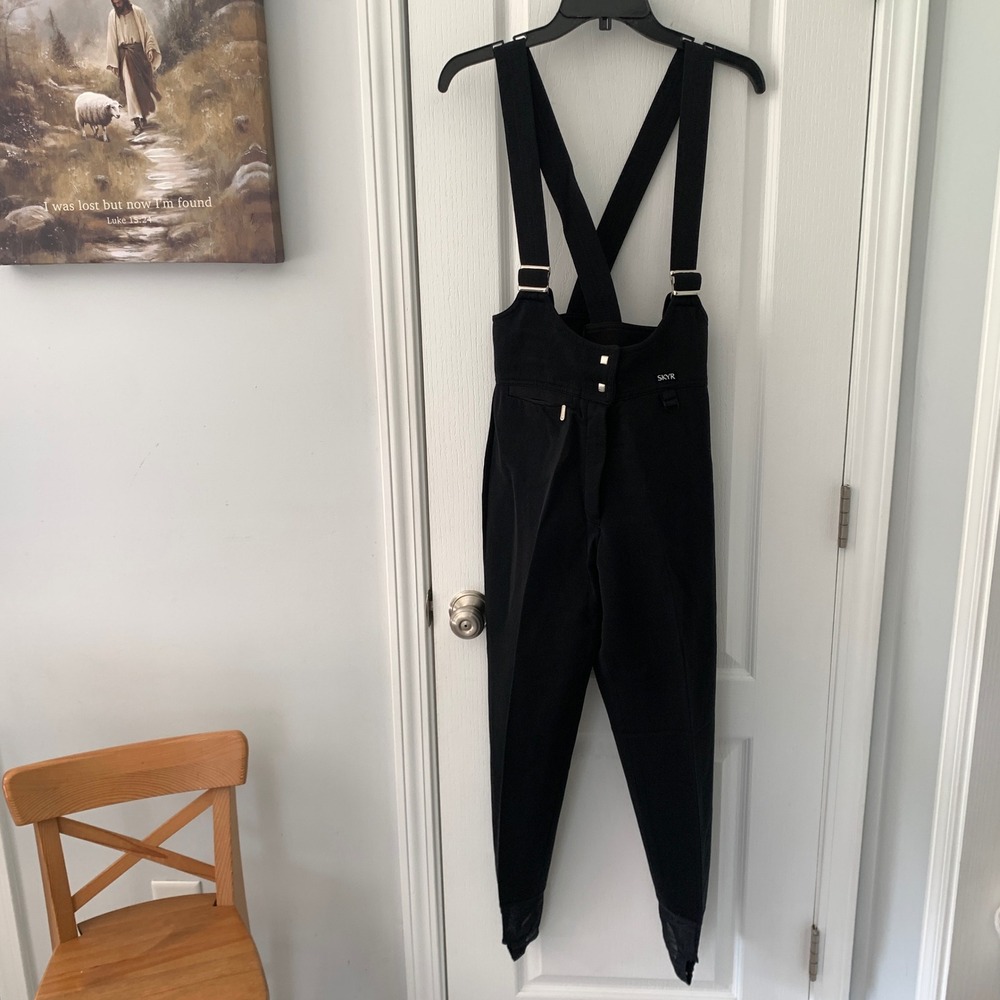 Skyr Vintage Black Wool Blend Bib Ski Pants Suspenders Stirrup Women Size 10